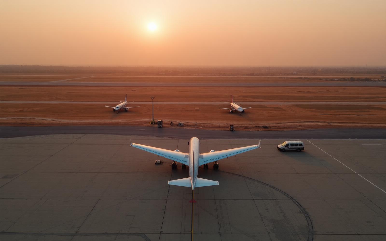 Sunrise view of Dibrugarh airport tarmac